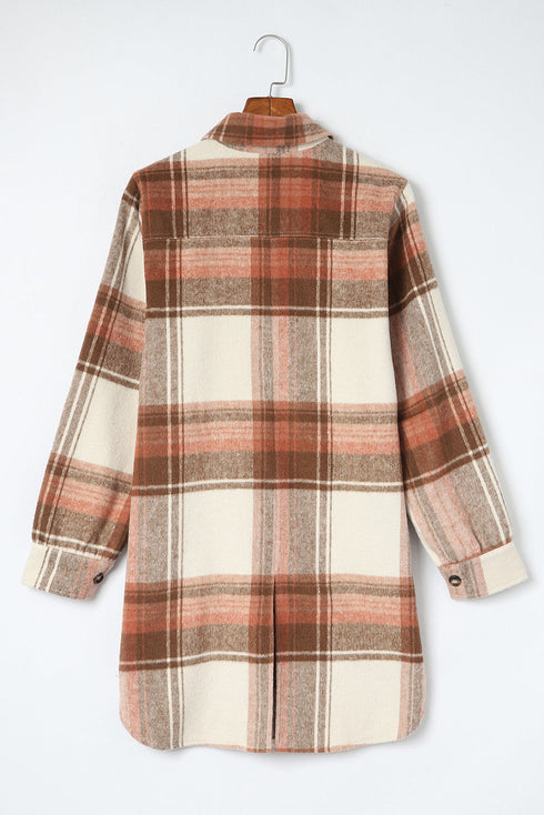 Plaid Print Flap Pockets Long Shacket